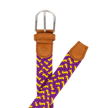 Load image into Gallery viewer, braided elastic stretch golf belt in purple and yellow pattern
