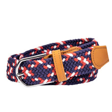 Load image into Gallery viewer, braided elastic stretch golf belt in red, white, and blue pattern
