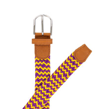 Load image into Gallery viewer, braided elastic stretch golf belt in purple and yellow pattern
