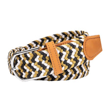 Load image into Gallery viewer, braided elastic stretch golf belt in black, gold, and white pattern
