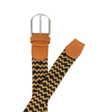 Load image into Gallery viewer, braided elastic stretch golf belt in black and gold pattern
