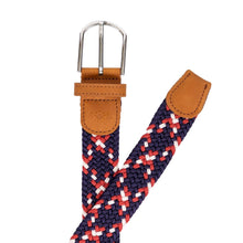 Load image into Gallery viewer, braided elastic stretch golf belt in red, white, and blue pattern
