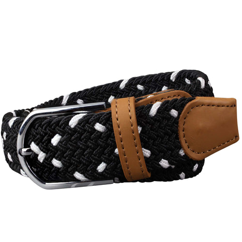 SOL mens braided elastic stretch golf belt in black and white pattern