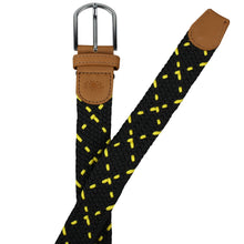Load image into Gallery viewer, SOL mens braided elastic stretch golf belt in black and yellow pattern
