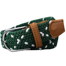 Load image into Gallery viewer, SOL mens braided elastic stretch golf belt in green and white pattern
