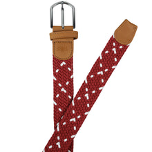 Load image into Gallery viewer, SOL mens braided elastic stretch golf belt in maroon and white pattern
