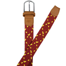 Load image into Gallery viewer, SOL mens braided elastic stretch golf belt in maroon and yellow pattern
