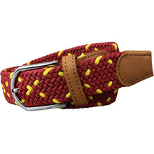 Load image into Gallery viewer, SOL mens braided elastic stretch golf belt in maroon and yellow pattern
