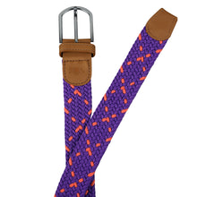 Load image into Gallery viewer, SOL mens braided elastic stretch golf belt in purple and orange pattern
