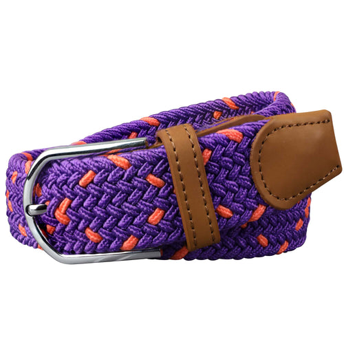 SOL mens braided elastic stretch golf belt in purple and orange pattern