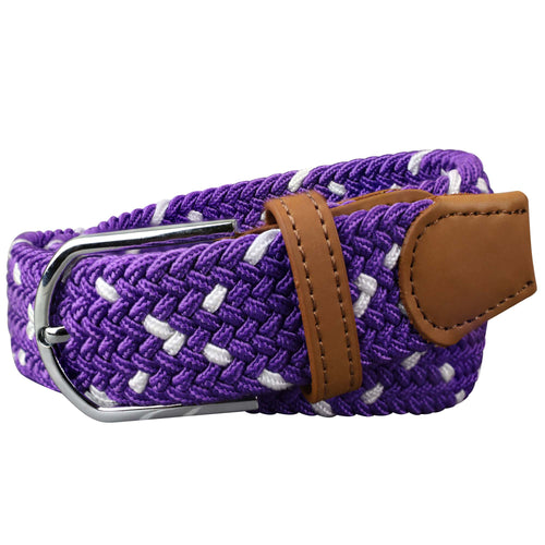 SOL mens braided elastic stretch golf belt in purple and white pattern