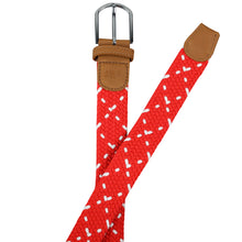 Load image into Gallery viewer, SOL mens braided elastic stretch golf belt in red and white pattern
