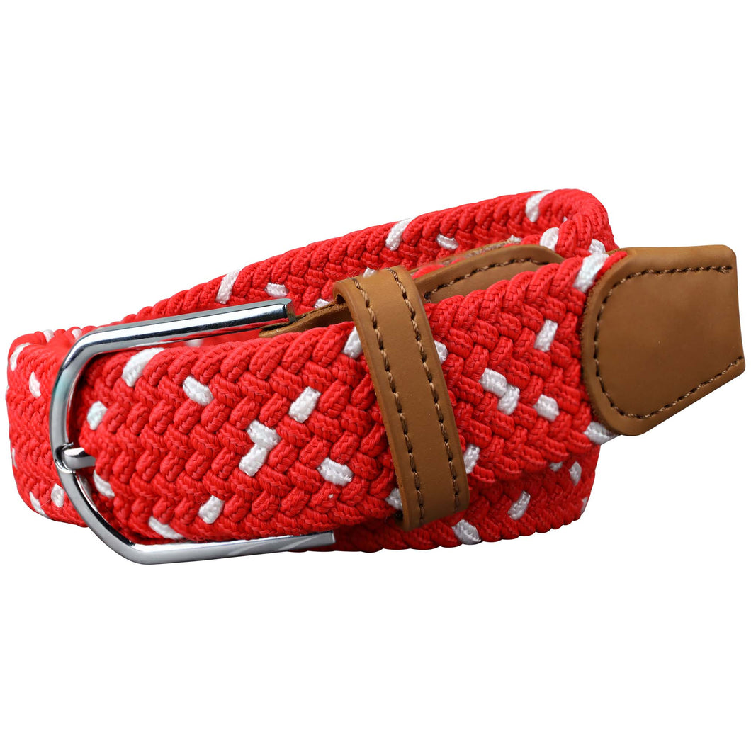 SOL mens braided elastic stretch golf belt in red and white pattern