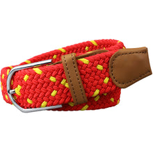 Load image into Gallery viewer, SOL mens braided elastic stretch golf belt in red and yellow pattern
