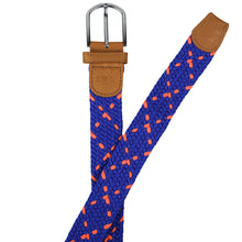 Load image into Gallery viewer, SOL mens braided elastic stretch golf belt in royal blue and orange pattern
