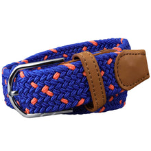 Load image into Gallery viewer, SOL mens braided elastic stretch golf belt in royal blue and orange pattern
