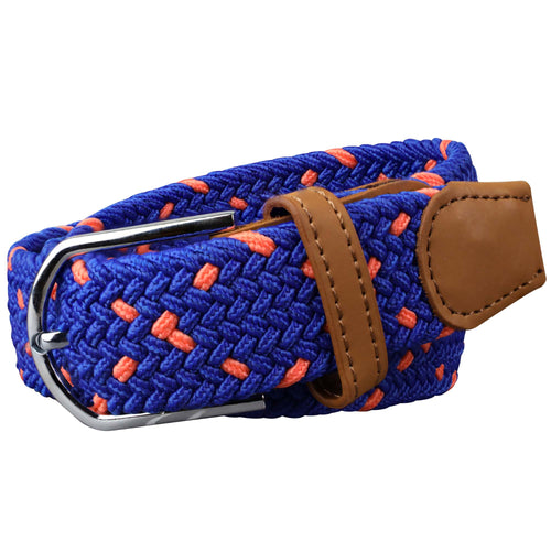 SOL mens braided elastic stretch golf belt in royal blue and orange pattern