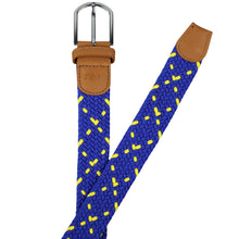 Load image into Gallery viewer, SOL mens braided elastic stretch golf belt in royal blue and yellow pattern
