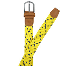 Load image into Gallery viewer, SOL mens braided elastic stretch golf belt in yellow and navy blue pattern
