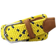 Load image into Gallery viewer, SOL mens braided elastic stretch golf belt in yellow and navy blue pattern
