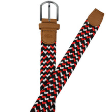 Load image into Gallery viewer, SOL mens braided elastic stretch golf belt in black, red, and white pattern
