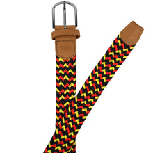 Load image into Gallery viewer, SOL mens braided elastic stretch golf belt in black, red, and yellow pattern
