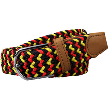 Load image into Gallery viewer, SOL mens braided elastic stretch golf belt in black, red, and yellow pattern
