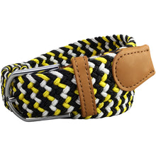 Load image into Gallery viewer, SOL mens braided elastic stretch golf belt in black, yellow, and white pattern
