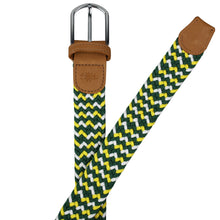 Load image into Gallery viewer, SOL mens braided elastic stretch golf belt in green, yellow, and white pattern

