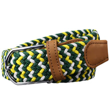 Load image into Gallery viewer, SOL mens braided elastic stretch golf belt in green, yellow, and white pattern
