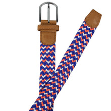 Load image into Gallery viewer, SOL mens braided elastic stretch golf belt in royal blue, orange, and white pattern
