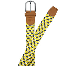 Load image into Gallery viewer, SOL mens braided elastic stretch golf belt in yellow, navy blue, and white pattern
