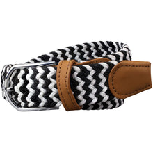 Load image into Gallery viewer, SOL mens braided elastic stretch golf belt in black and white pattern

