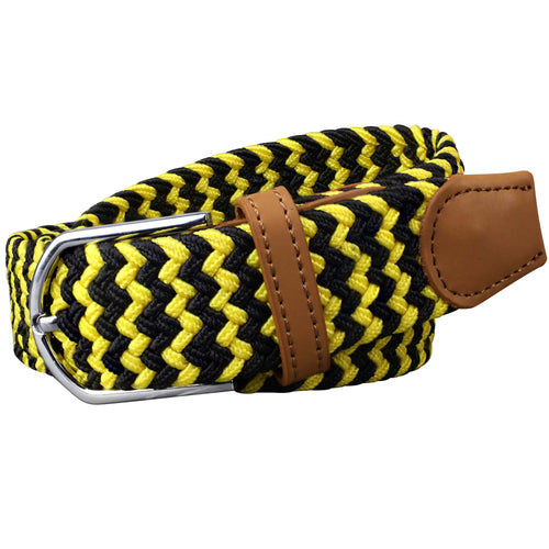 SOL mens braided elastic stretch golf belt in black and yellow pattern