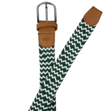 Load image into Gallery viewer, SOL mens braided elastic stretch golf belt in green and white pattern

