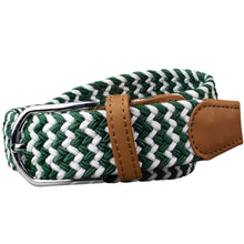 Load image into Gallery viewer, SOL mens braided elastic stretch golf belt in green and white pattern
