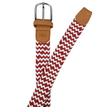 Load image into Gallery viewer, SOL mens braided elastic stretch golf belt in maroon and white pattern
