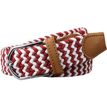 Load image into Gallery viewer, SOL mens braided elastic stretch golf belt in maroon and white pattern
