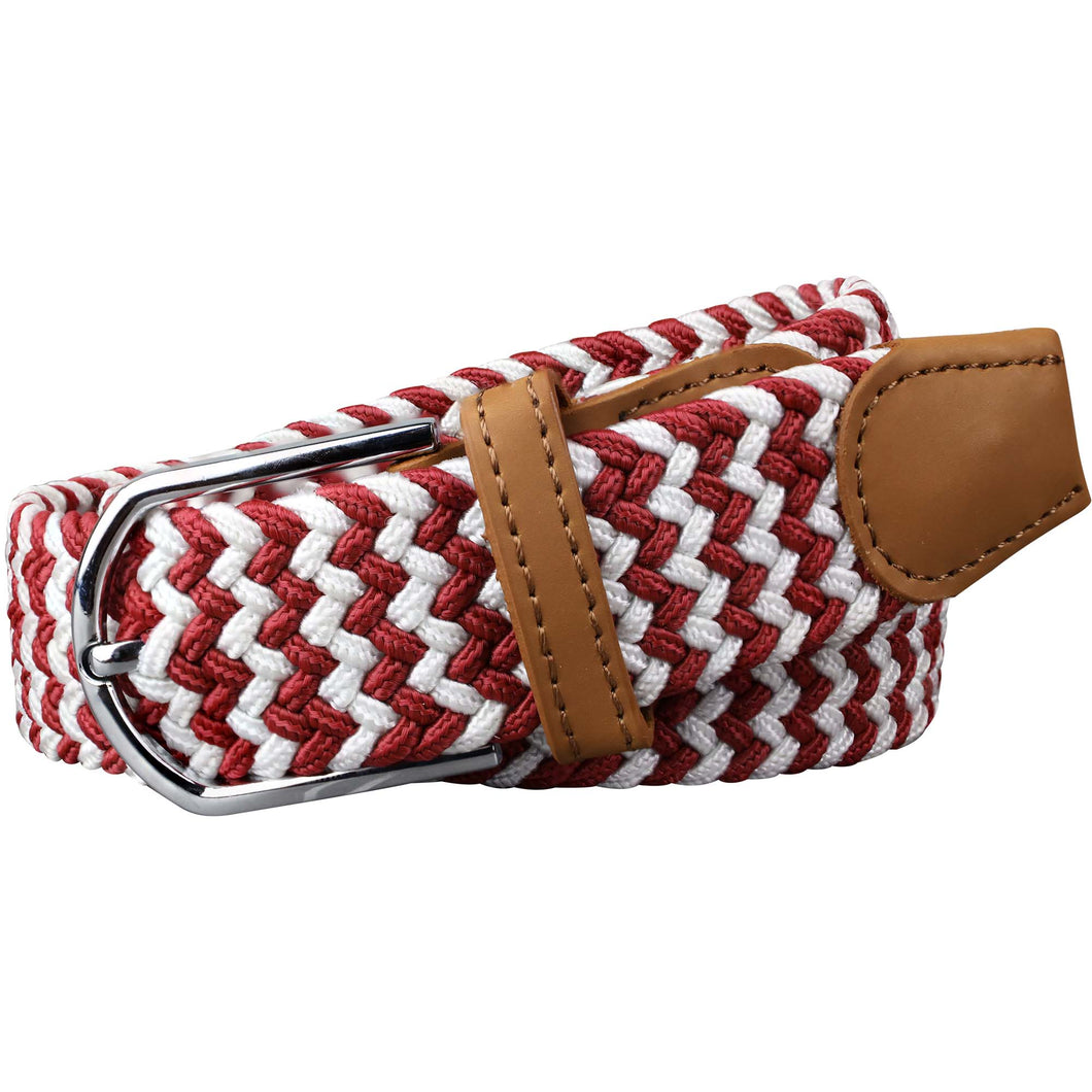 SOL mens braided elastic stretch golf belt in maroon and white pattern