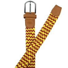 Load image into Gallery viewer, SOL mens braided elastic stretch golf belt in maroon and yellow pattern
