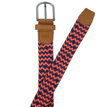 Load image into Gallery viewer, SOL mens braided elastic stretch golf belt in navy blue and orange pattern
