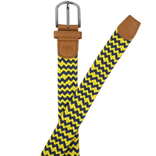Load image into Gallery viewer, SOL mens braided elastic stretch golf belt in navy blue and yellow pattern
