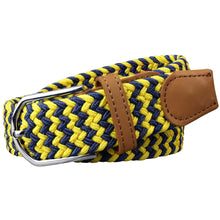 Load image into Gallery viewer, SOL mens braided elastic stretch golf belt in navy blue and yellow pattern
