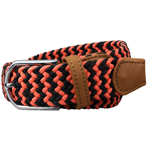 SOL mens braided elastic stretch golf belt in black and orange pattern