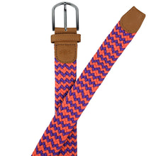 Load image into Gallery viewer, SOL mens braided elastic stretch golf belt in purple and orange pattern
