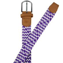 Load image into Gallery viewer, SOL mens braided elastic stretch golf belt in purple and white pattern
