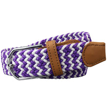Load image into Gallery viewer, SOL mens braided elastic stretch golf belt in purple and white pattern
