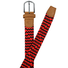 Load image into Gallery viewer, SOL mens braided elastic stretch golf belt in red and black pattern
