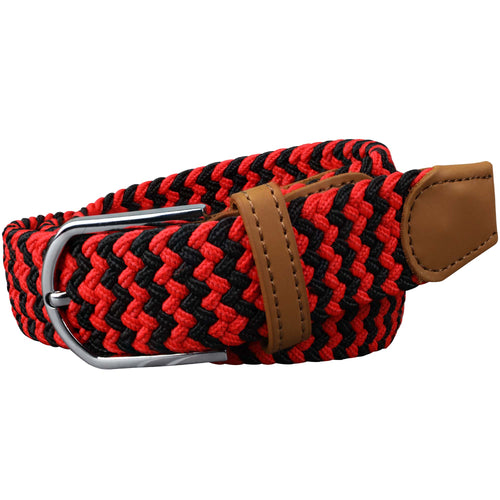 SOL mens braided elastic stretch golf belt in red and black pattern
