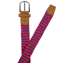 Load image into Gallery viewer, SOL mens braided elastic stretch golf belt in royal blue and red pattern
